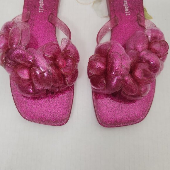 Jeffrey Campbell Size 7 Fleuris Jelly Flip Flop Thong Sandal Pink Glitter - Picture 2 of 7